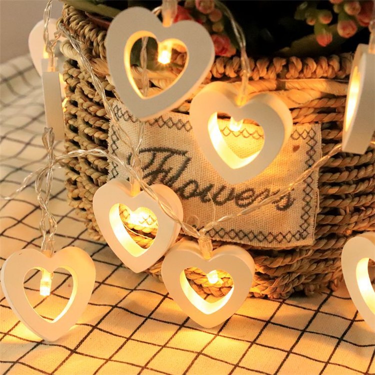 Wooden Star Love Tree Shape Strip Lights Valentines Wedding Christmas Decoration LED Lamp String - Love Heart