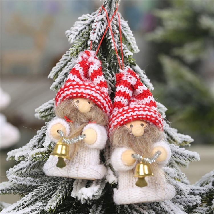 2PCS/Set Xmas Elderly Child Knitted Doll Pendant Christmas Tree Hanging Ornaments - With Bell-1