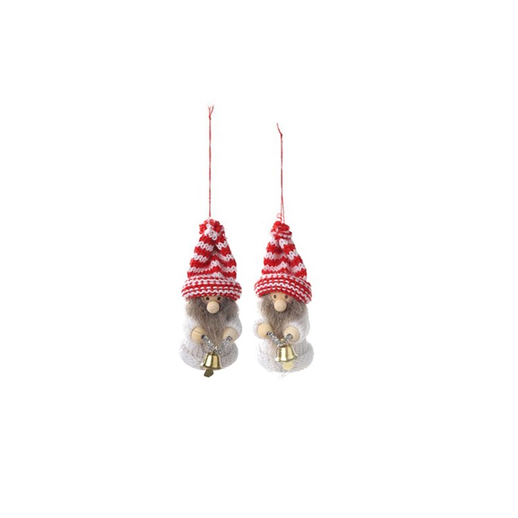 2PCS/Set Xmas Elderly Child Knitted Doll Pendant Christmas Tree Hanging Ornaments - With Bell-2