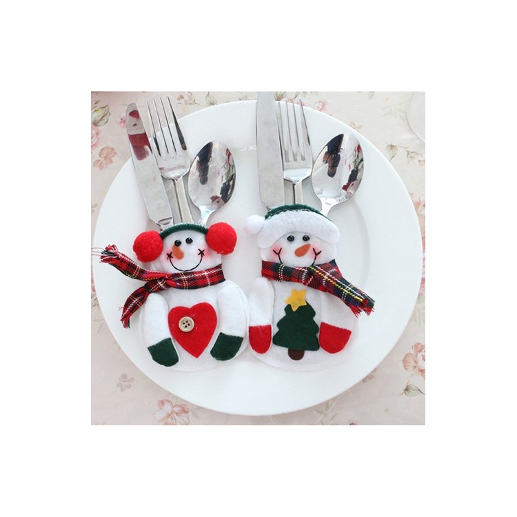 2 Pieces Christmas Snowman Kitchen Cutlery Knifes Forks Bag Holder Pocket-1