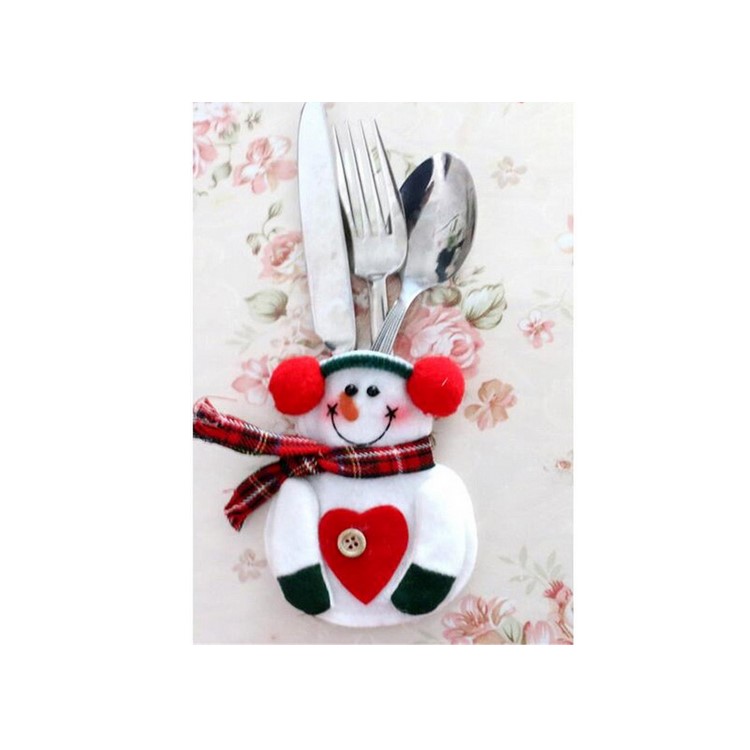 2 Pieces Christmas Snowman Kitchen Cutlery Knifes Forks Bag Holder Pocket-1