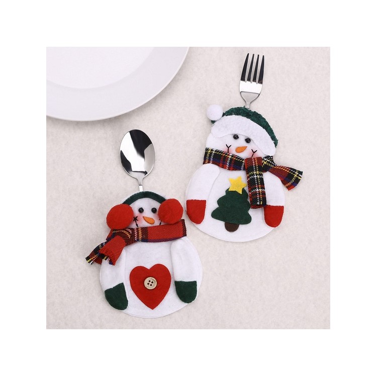 2 Pieces Christmas Snowman Kitchen Cutlery Knifes Forks Bag Holder Pocket-1