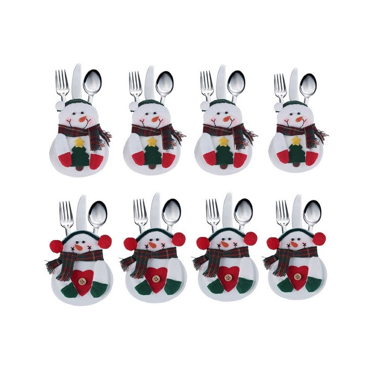 2 Pieces Christmas Snowman Kitchen Cutlery Knifes Forks Bag Holder Pocket-1