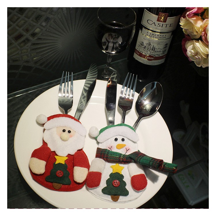 3Pcs/Set Christmas Cutlery Silver Colorware Pockets Fork Holder - Santa Claus, Snowman, Elk-2