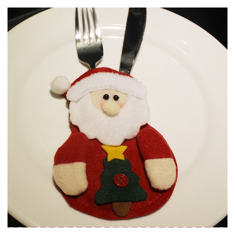 3Pcs/Set Christmas Cutlery Silver Colorware Pockets Fork Holder - Santa Claus, Snowman, Elk-3