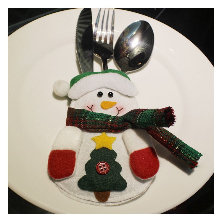 3Pcs/Set Christmas Cutlery Silver Colorware Pockets Fork Holder - Santa Claus, Snowman, Elk-4