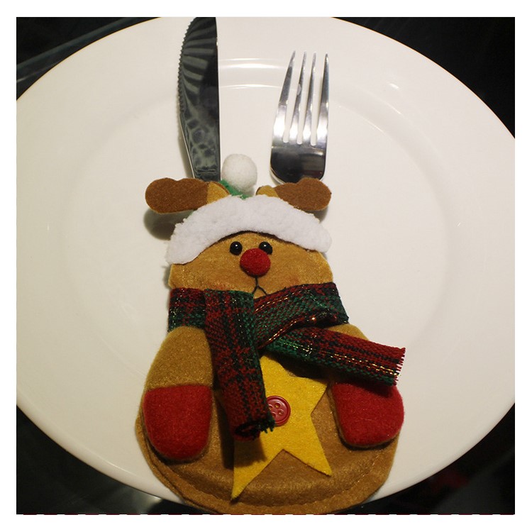 3Pcs/Set Christmas Cutlery Silver Colorware Pockets Fork Holder - Santa Claus, Snowman, Elk-5