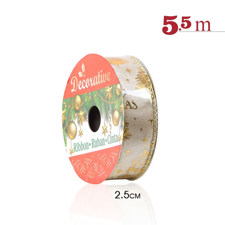 1 Roll Christmas Ribbon Gift Box Packing for Xmas Tree Decoration 2.5cm x 5.5m - Gold-1