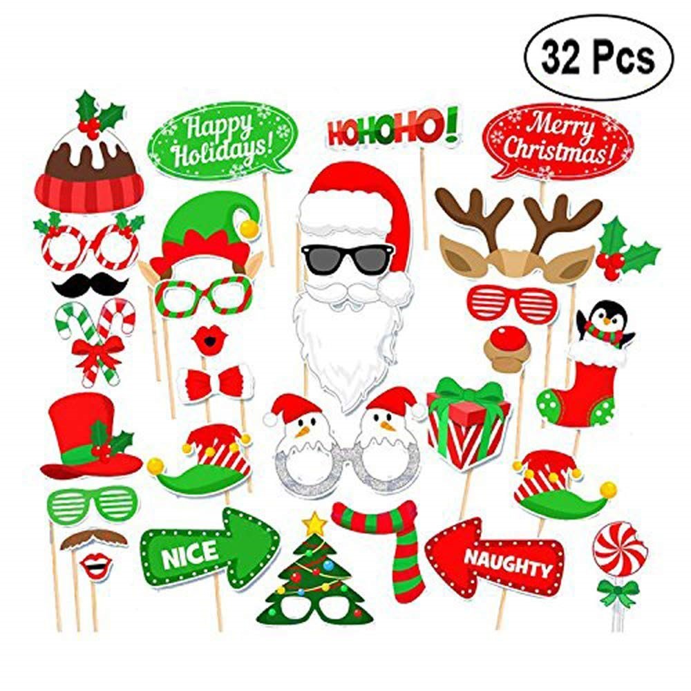 32pcs / Set Christmas Photo Booth Puntelli Baffi Bicchiere Da Vino Glasses Kit Fai Da Te