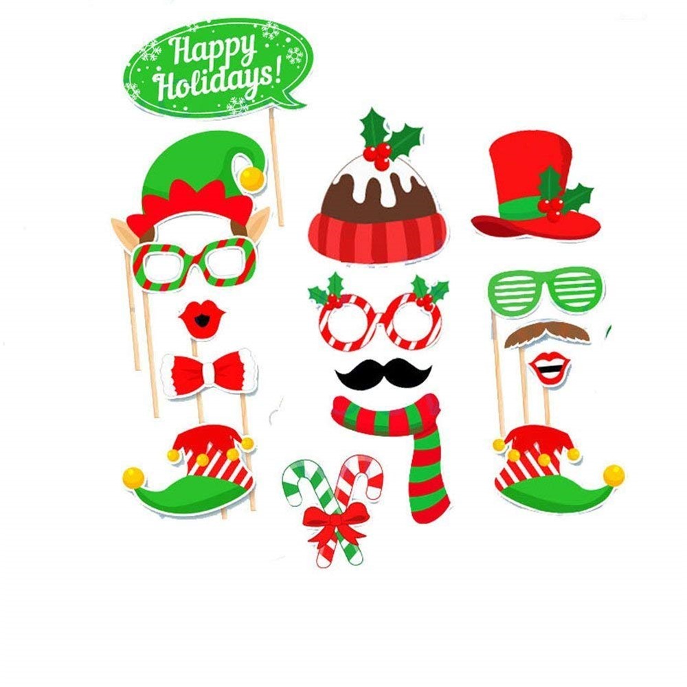 32PCS/Set Christmas Photo Booth Props Moustache Wineglass Glasses DIY Kit-2
