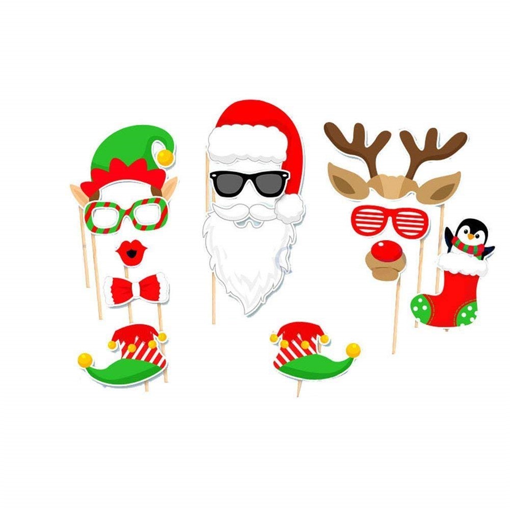 32PCS/Set Christmas Photo Booth Props Moustache Wineglass Glasses DIY Kit-3