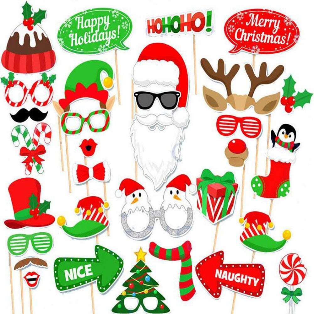32PCS/Set Christmas Photo Booth Props Moustache Wineglass Glasses DIY Kit-4