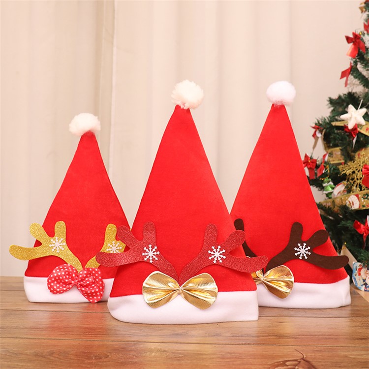 Christmas Ornaments Decoration Cap Christmas Santa Hats for Party - Red Antler and Snow-3