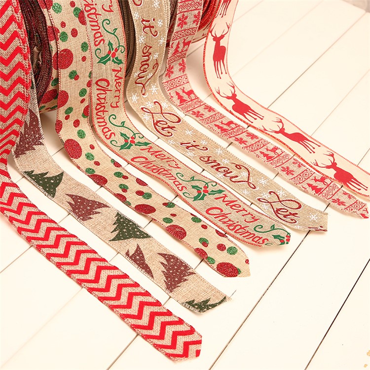 1 Roll Christmas Ribbon Gift Box Packing Belt Strap Xmas Tree Decor 5/6cm x 2m - Wave Pattern-2