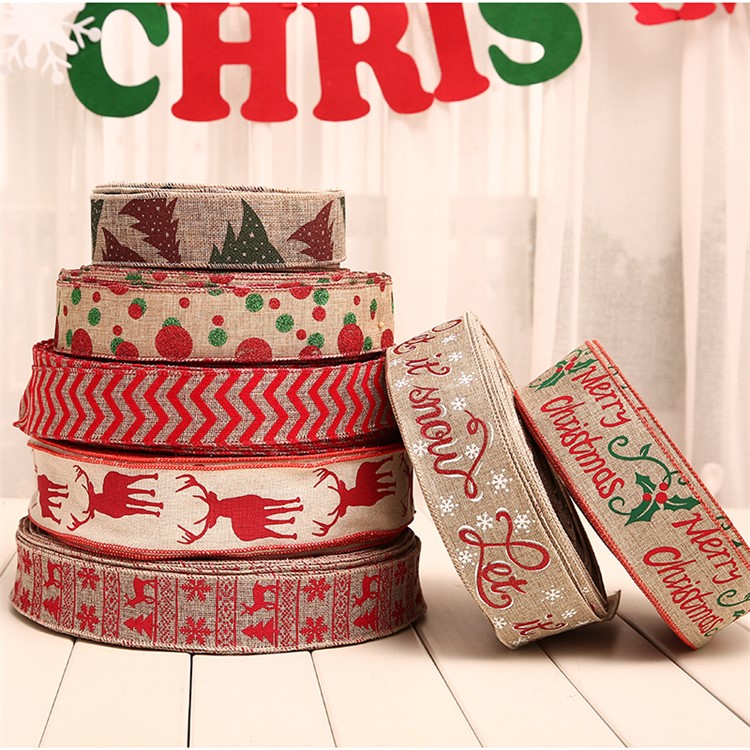 1 Roll Christmas Ribbon Gift Box Packing Belt Strap Xmas Tree Decor 5/6cm x 2m - Wave Pattern-3