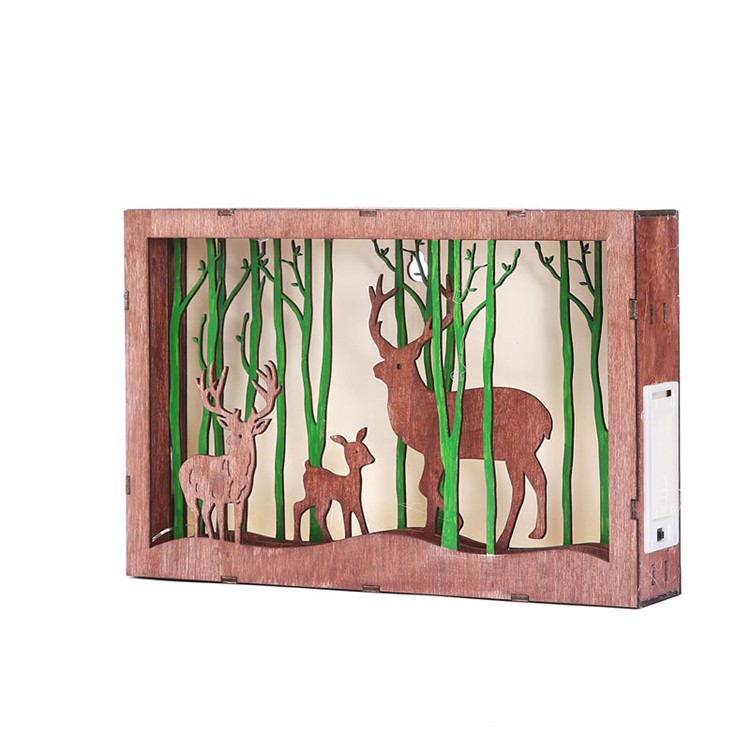 Christmas Gifts 3D Photo Frame LED Night Light Wooden Elk Desktop Lamp-1