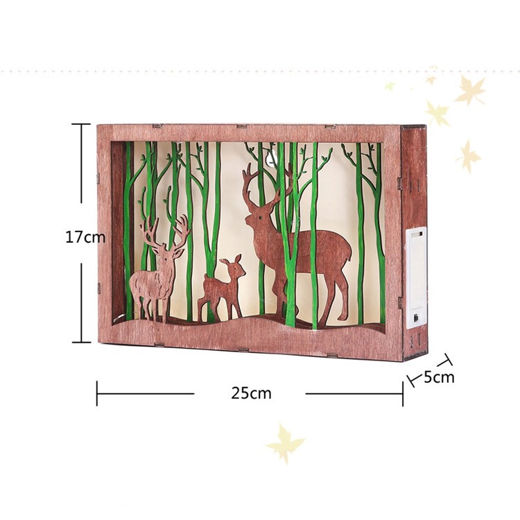 Christmas Gifts 3D Photo Frame LED Night Light Wooden Elk Desktop Lamp-2