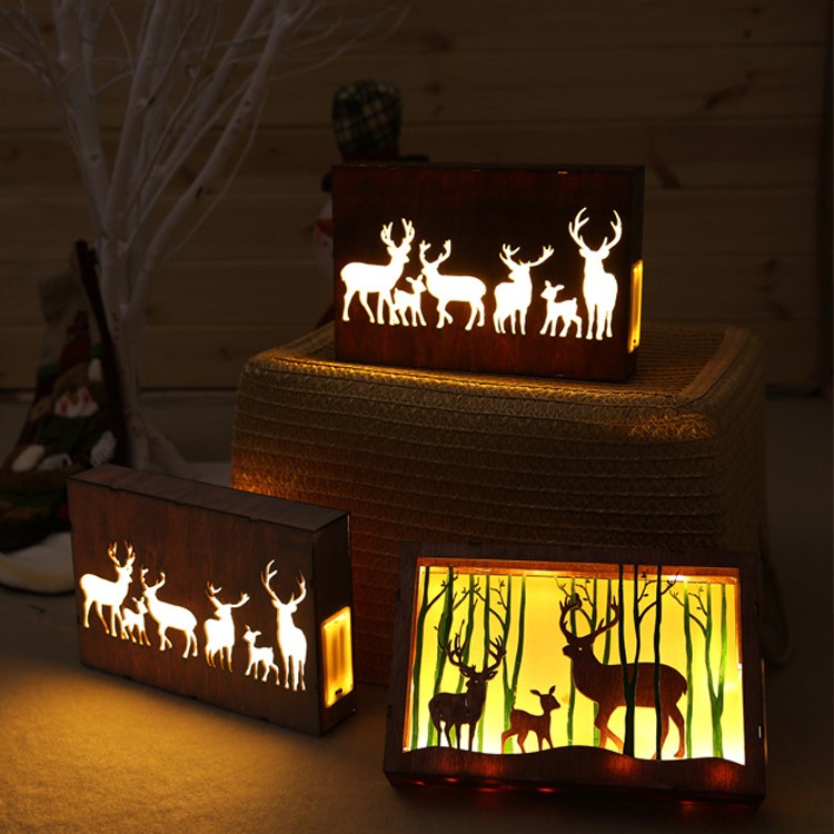 Christmas Gifts 3D Photo Frame LED Night Light Wooden Elk Desktop Lamp-3