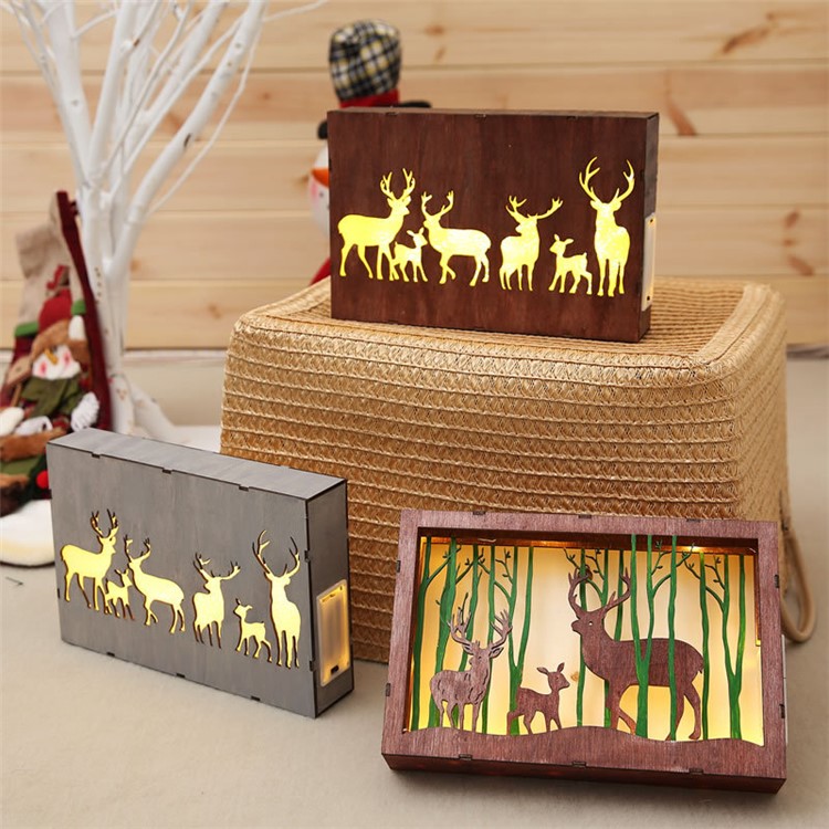 Christmas Gifts 3D Photo Frame LED Night Light Wooden Elk Desktop Lamp-5