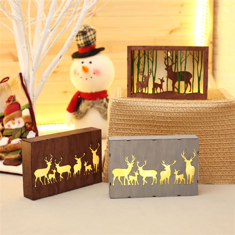 Christmas Gifts 3D Photo Frame LED Night Light Wooden Elk Desktop Lamp-6