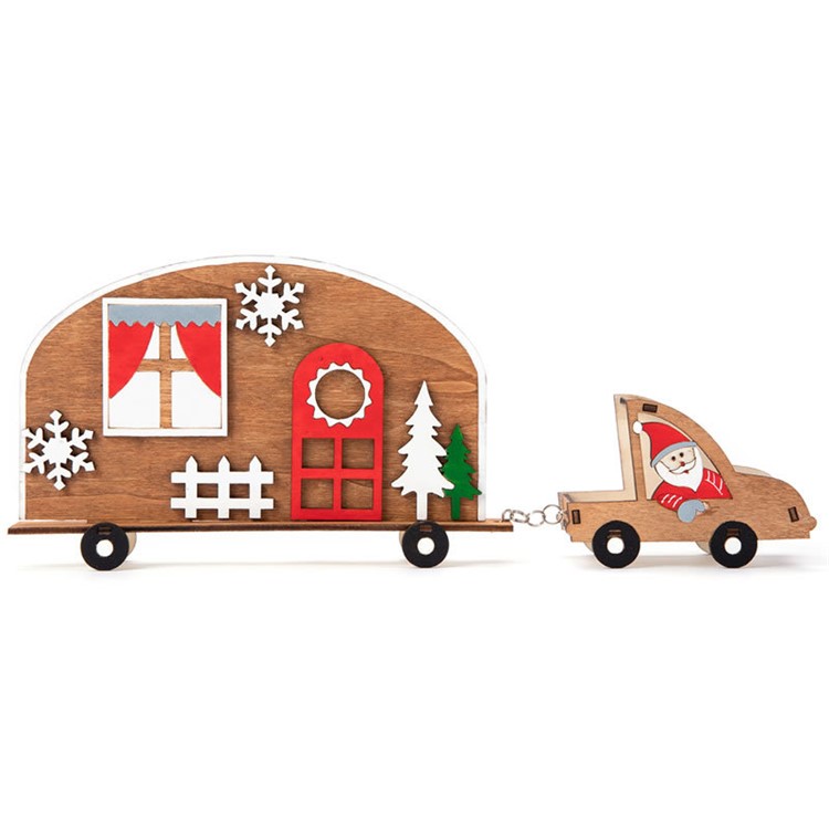 Christmas Ornaments Santa Clause Cart Wooden Christmas Closet Decoration for Table Decor Window Display-1