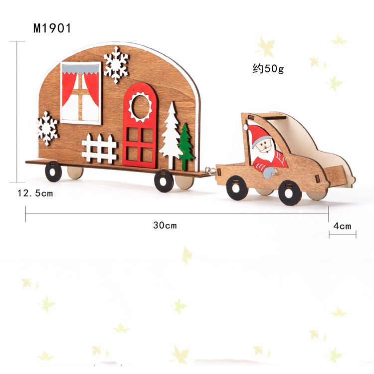 Christmas Ornaments Santa Clause Cart Wooden Christmas Closet Decoration for Table Decor Window Display-2