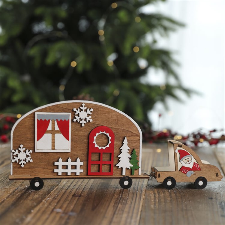 Christmas Ornaments Santa Clause Cart Wooden Christmas Closet Decoration for Table Decor Window Display-3