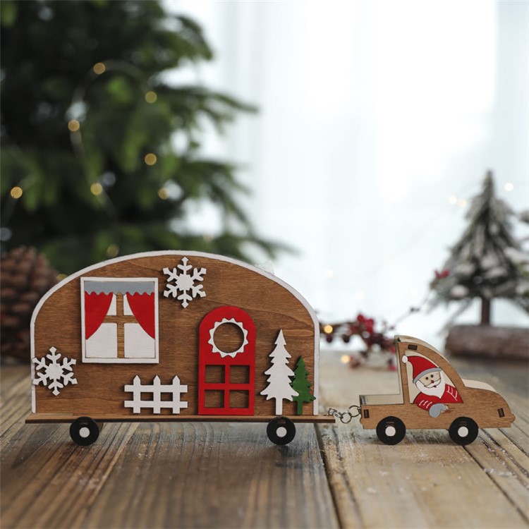 Christmas Ornaments Santa Clause Cart Wooden Christmas Closet Decoration for Table Decor Window Display-4