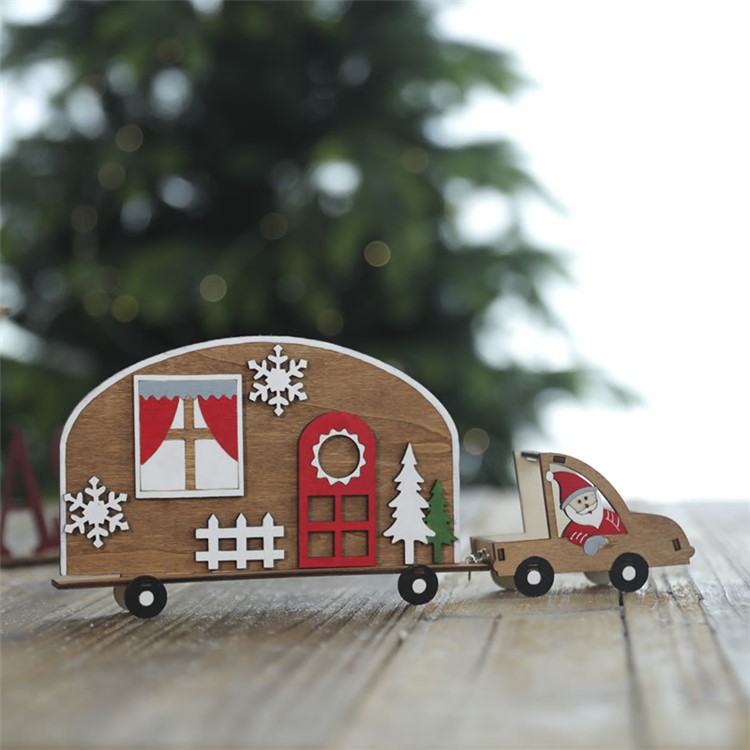 Christmas Ornaments Santa Clause Cart Wooden Christmas Closet Decoration for Table Decor Window Display-5