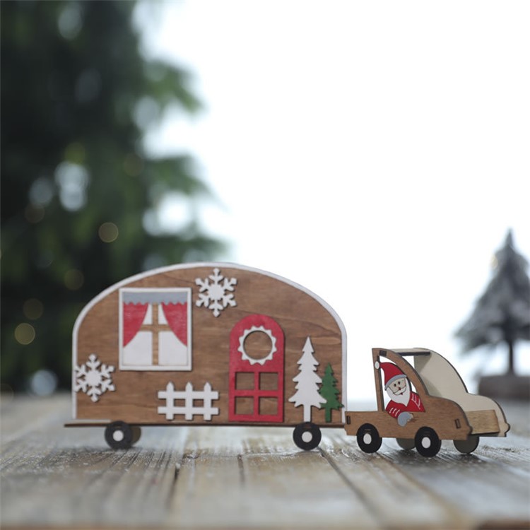 Christmas Ornaments Santa Clause Cart Wooden Christmas Closet Decoration for Table Decor Window Display-6