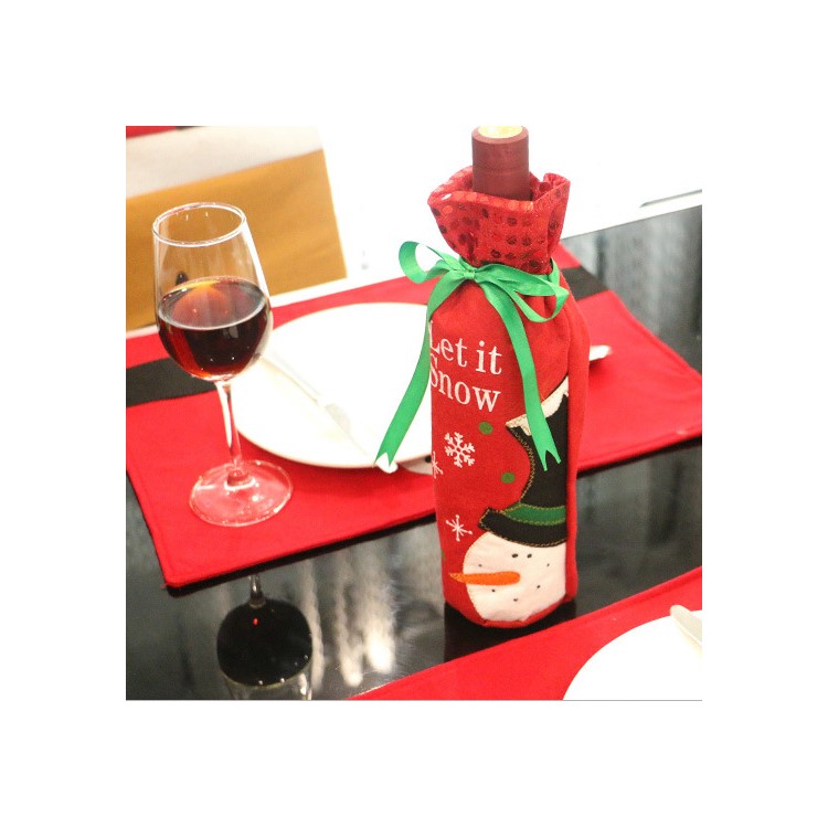 Christmas Snowman Candy Socks Wine Bottle Wrap Bag Festival Decor - Red-1