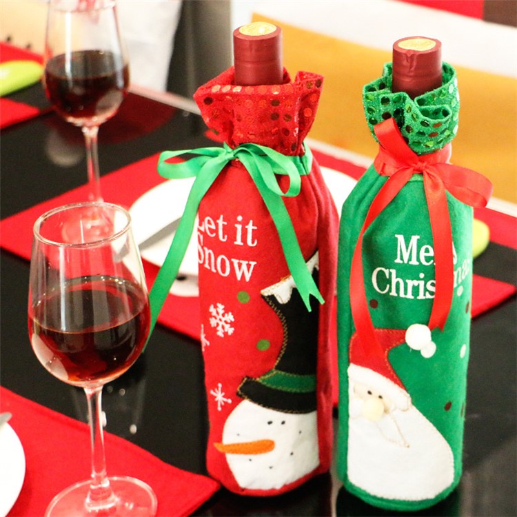 Christmas Snowman Candy Socks Wine Bottle Wrap Bag Festival Decor - Red-2
