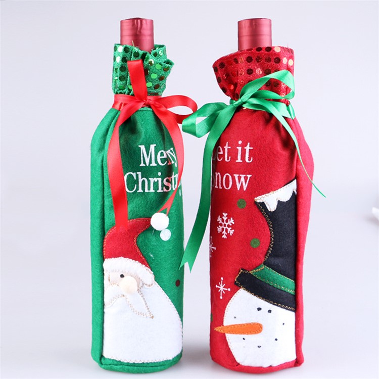 Christmas Snowman Candy Socks Wine Bottle Wrap Bag Festival Decor - Red-3