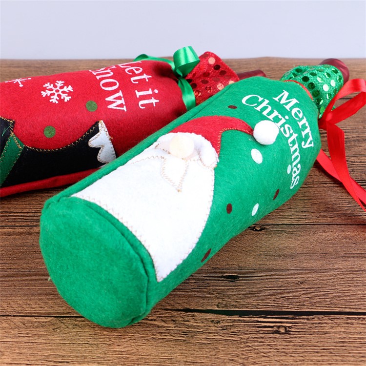 Christmas Snowman Candy Socks Wine Bottle Wrap Bag Festival Decor - Red-6