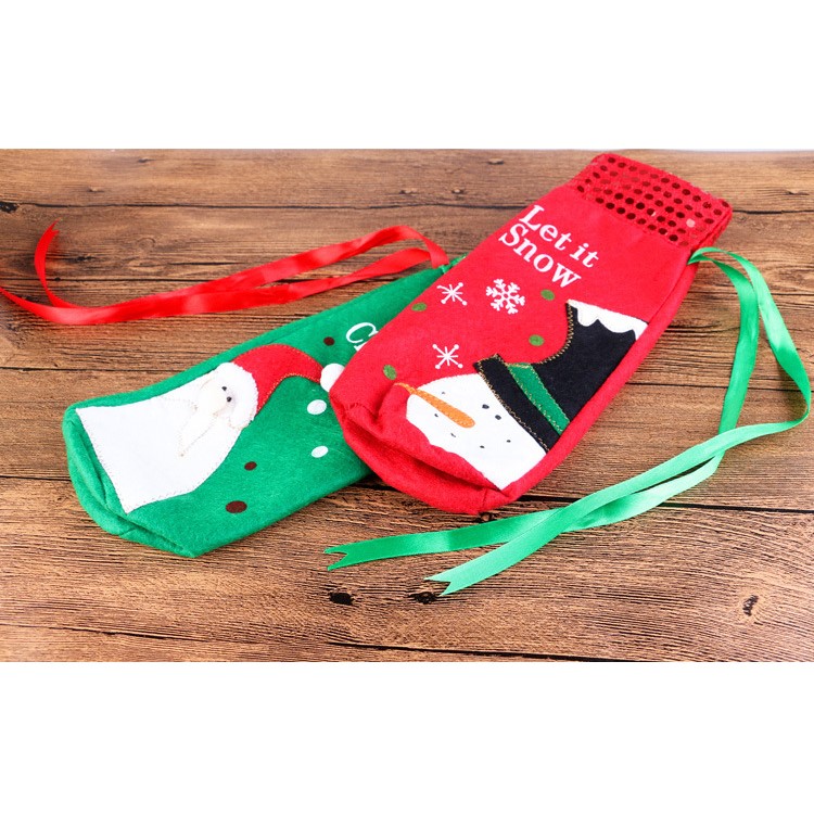 Christmas Snowman Candy Socks Wine Bottle Wrap Bag Festival Decor - Red-7