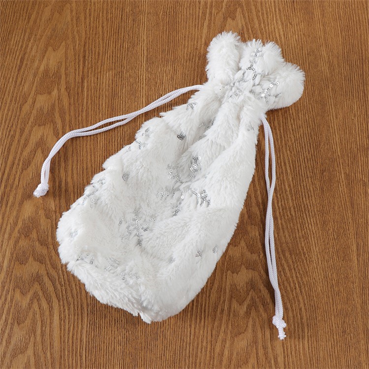 Christmas White Plush Snow Flake Bottle Cover-3