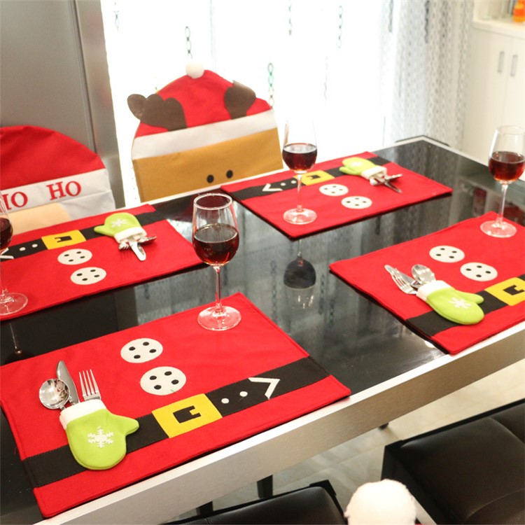 Christmas Dinner Napkin Placemat Table Cloth + Fork Knife Glove Kit for Party Banquet Decoration-1