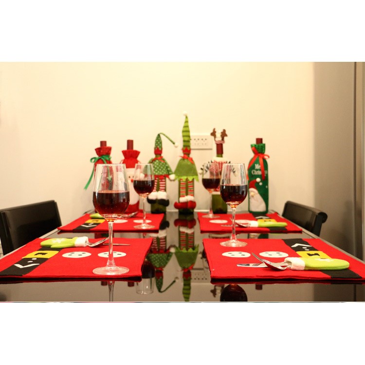 Christmas Dinner Napkin Placemat Table Cloth + Fork Knife Glove Kit for Party Banquet Decoration-10