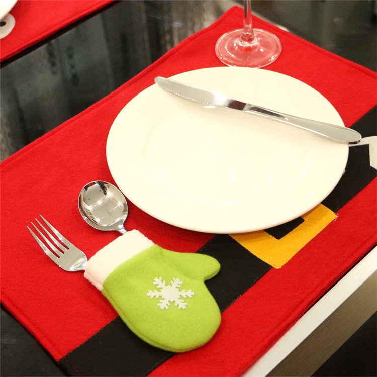 Christmas Dinner Napkin Placemat Table Cloth + Fork Knife Glove Kit for Party Banquet Decoration-5