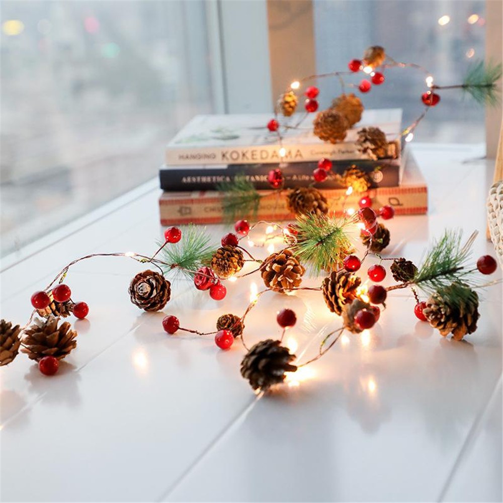 2,2 Milhões De Pinhas 20-LED Pinho Agulha Baga Vermelha Fio De Cobre Luz Da Corda Para O Natal Decoração Decoração Do Feriado-1