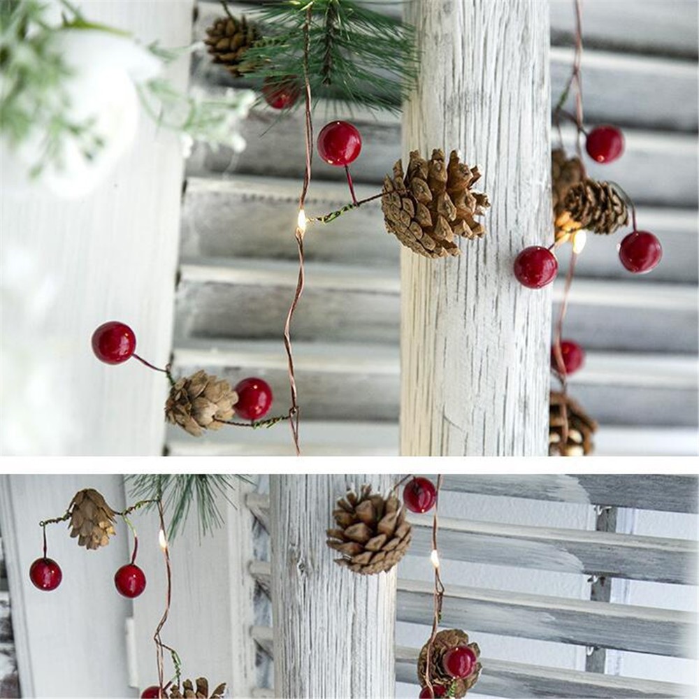 2,2 Milhões De Pinhas 20-LED Pinho Agulha Baga Vermelha Fio De Cobre Luz Da Corda Para O Natal Decoração Decoração Do Feriado-6