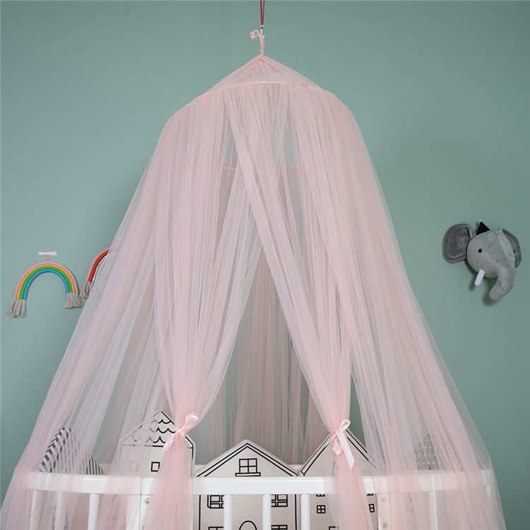 Round Hoop Bed Canopy Dome Mosquito Net with Sparkling Stars - Pink-4