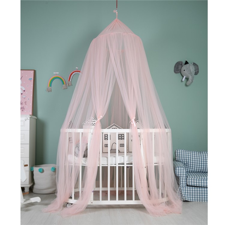 Round Hoop Bed Canopy Dome Mosquito Net with Sparkling Stars - Pink-5