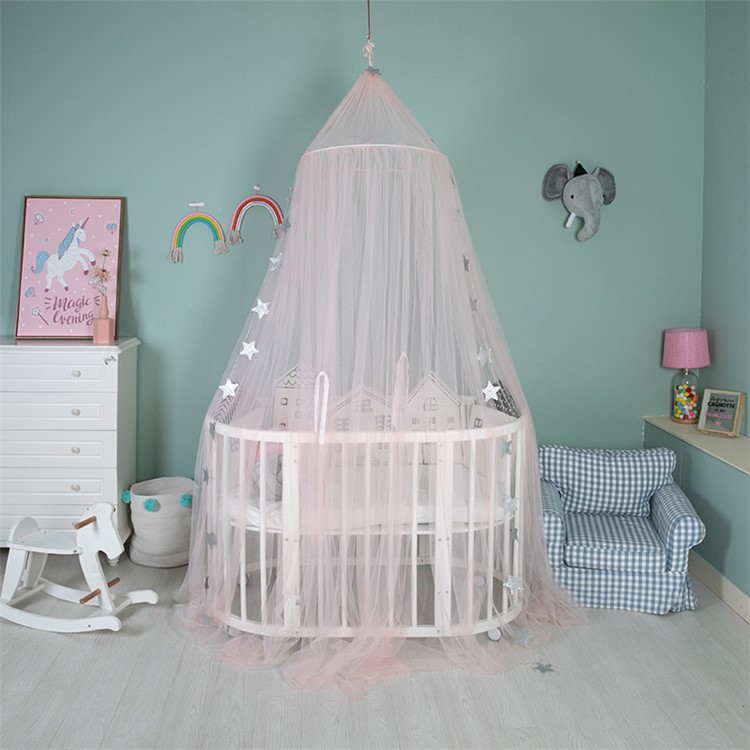 Round Hoop Bed Canopy Dome Mosquito Net with Sparkling Stars - Pink-6