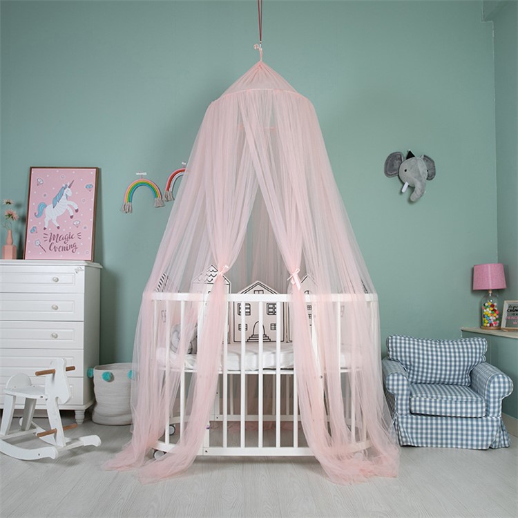Round Hoop Bed Canopy Dome Mosquito Net with Sparkling Stars - Pink-8