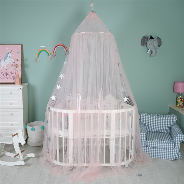Round Hoop Bed Canopy Dome Mosquito Net with Sparkling Stars - Pink-9