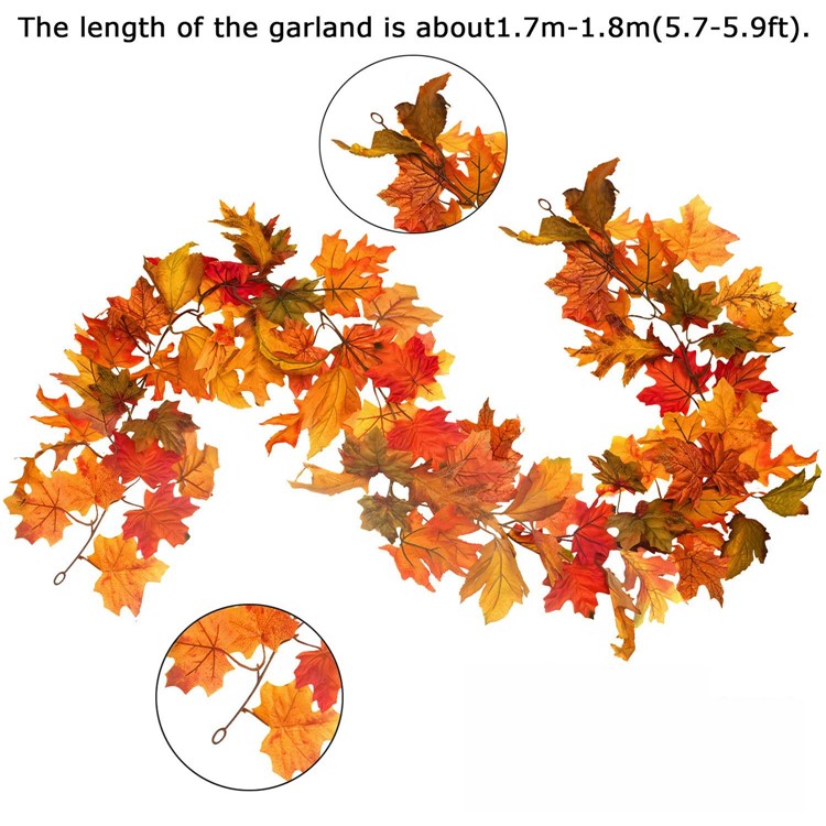 1.7M Autumn Maple Leaf Garland Fall Leaves Artificial Vine Foliage Home Decor-12