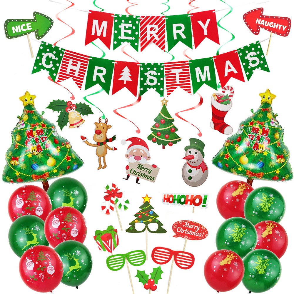 54pcs / Pack Albero Di Natale Albero Palloncino Photo Booth Professions Appeso Ricciolo Palloncino Set