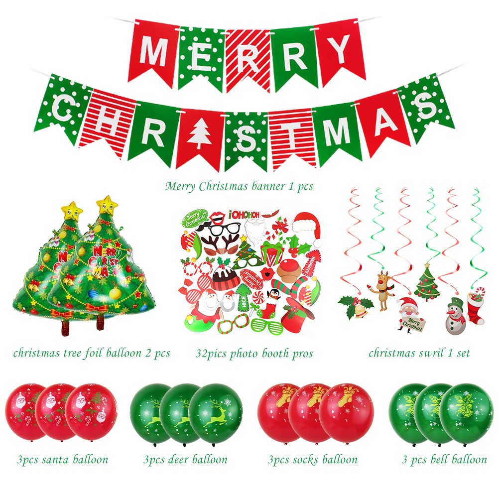 54PCS/Pack Christmas Tree Foil Balloon Photo Booth Pros Hanging Swirl Balloon Set-5