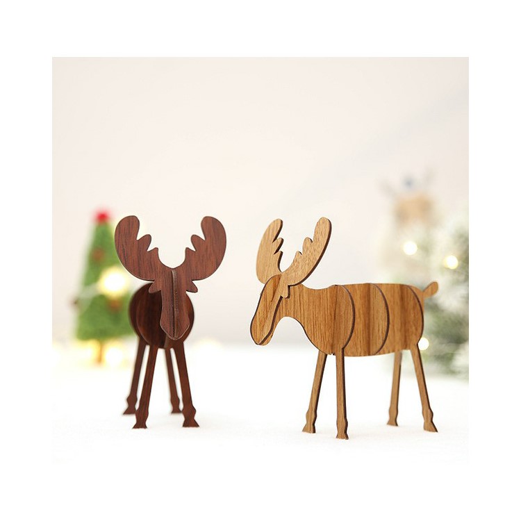 Wood Christmas Elk Deer Ornaments Xmas Tree Hanging Decoration Pendant Gift - Dark/Large Size-2